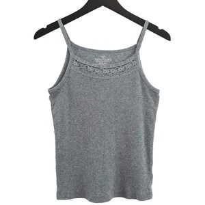Faded Glory Tank Top Girls XL 14-16 Gray Ribbed Lace Trim Cami Kid Fashion